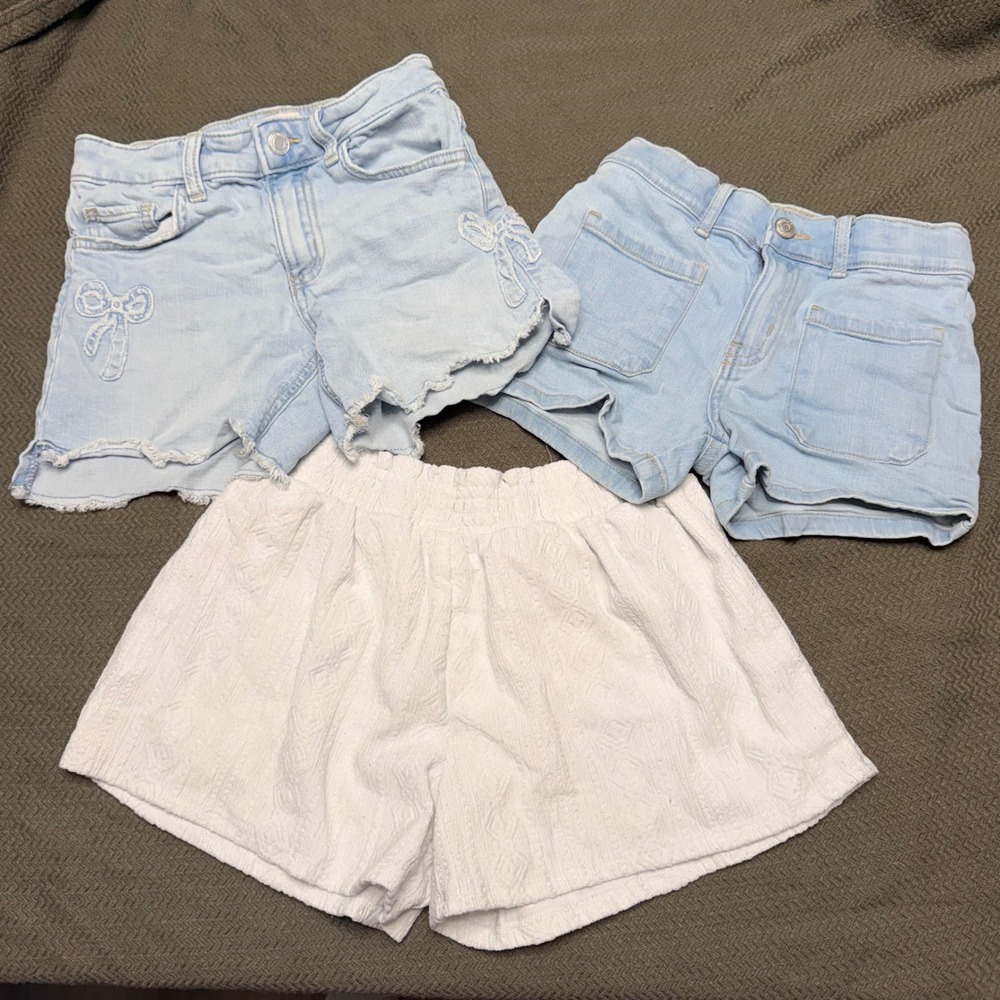 Girls Shorts Bundle Size 7 OshKosh SO Carters Denim Light Wash White 3pc Lot